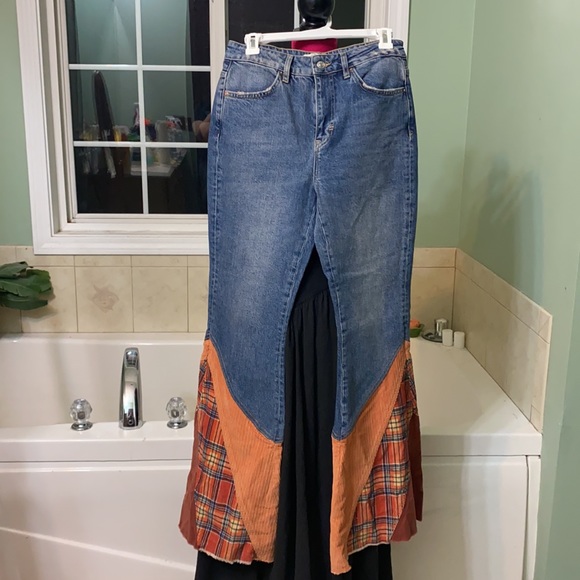 Free People Flashback Flares Blue Jeans Size 28 Plaid - Picture 5 of 12